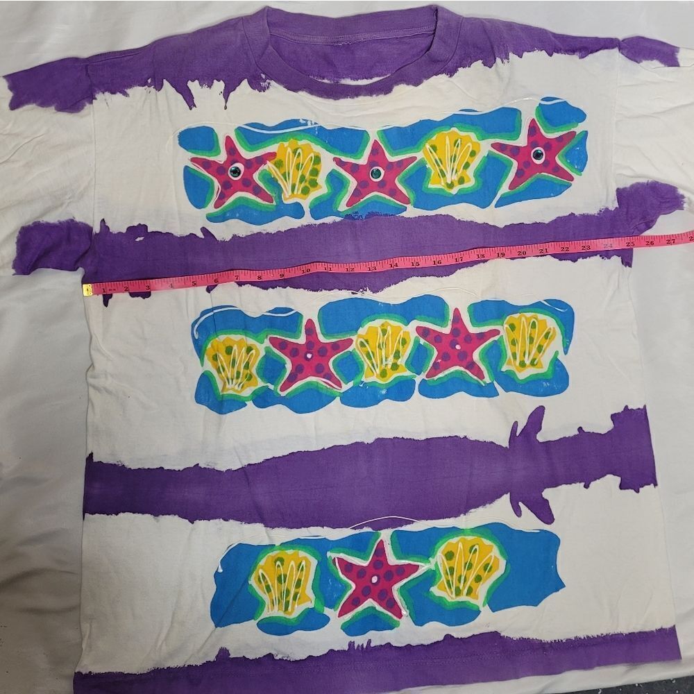 VINTAGE 90s tie dye purple‎ beach seashell graphic short sleeve tee shirt XL - Picture 8 of 9